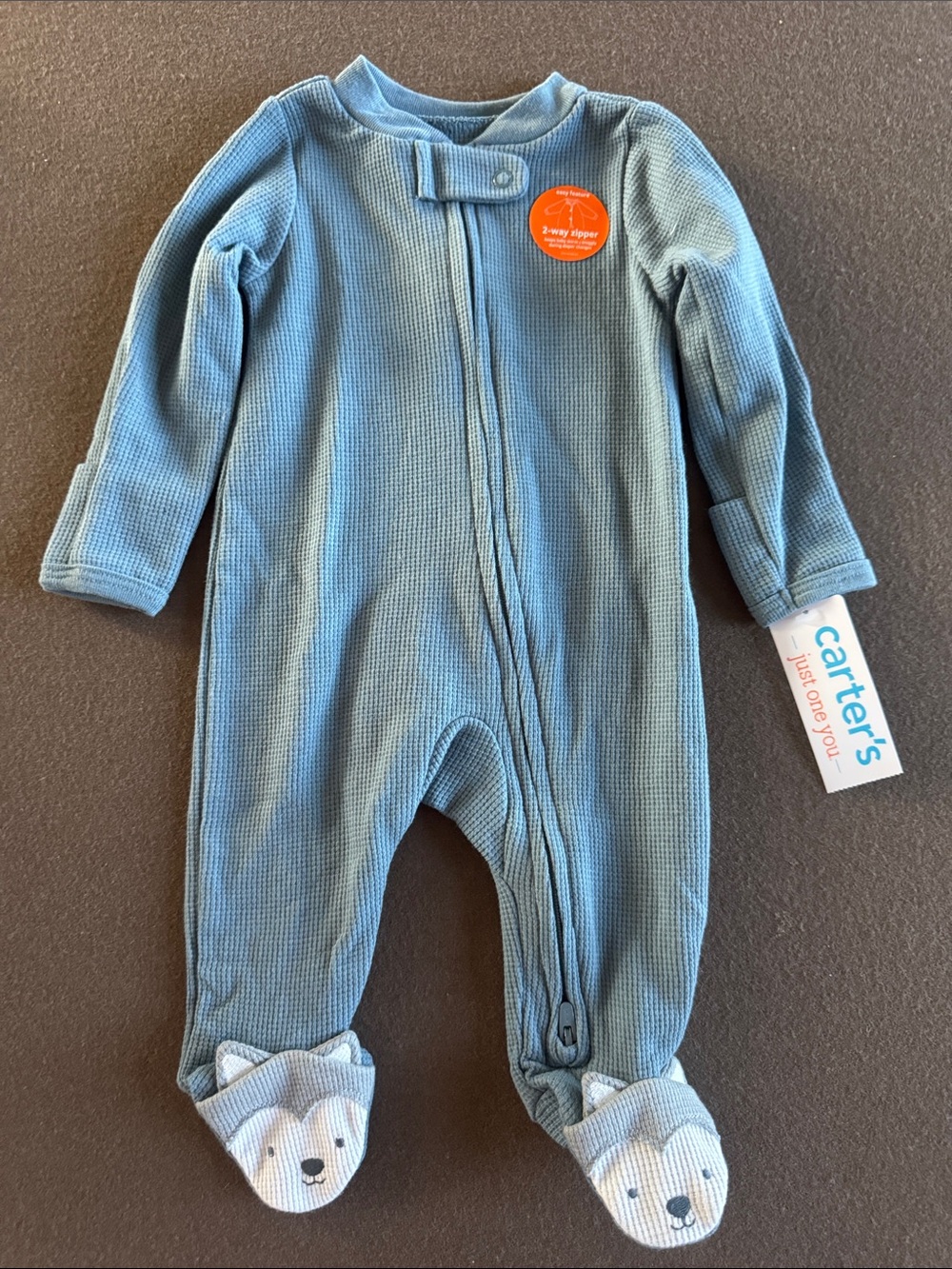 Carter's Light Blue Waffle Thermal Footed One-Piece